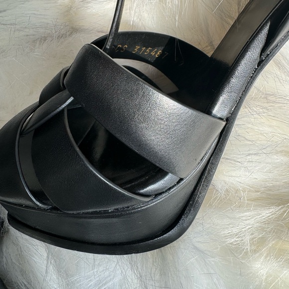 Classic black leather YSL Tribute platform sandal